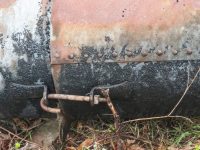 Detail of a join in the rivetted pipe on the siphon. Note the sacking used to prvent leaks below the hook-it would have been wtapped around the pipe inside the join area. Salters Creek, Irishtown-Euan Moore