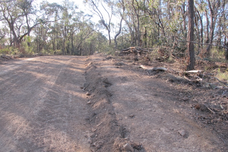 On Fryers Ridge: for long sections vegetation off the edges of the roadway has been obliterated over hundreds of metres