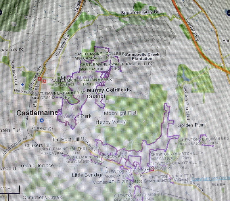 DELWP map showing proposed burn areas close to Castlemaine. The major burn planned for this season is the eastern side of Kalimna Park. 