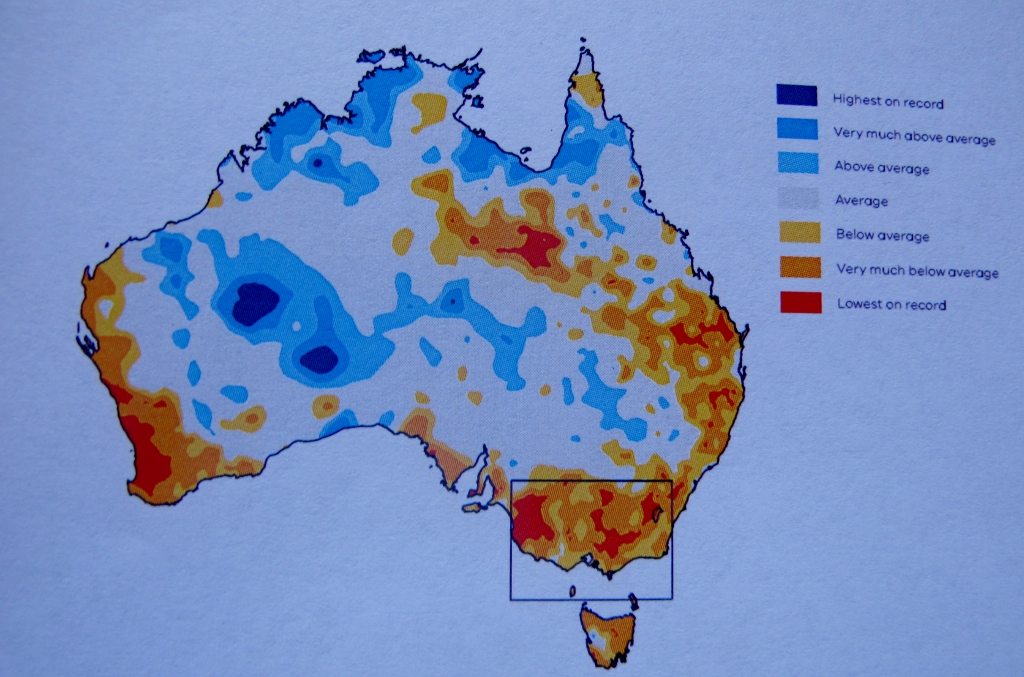 Average rainfall during the cooler months of the year [April-October inclusive]1986-2015. Source: Bureau of Meteorology, from page 6, Water for Victoria